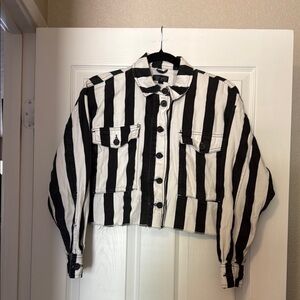 Topshop Black and White Striped Jean Jacket